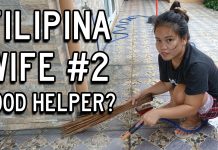 Filipina Wife Helps Husband Clean Patio Filipina Wife Helps Husband Clean Patio