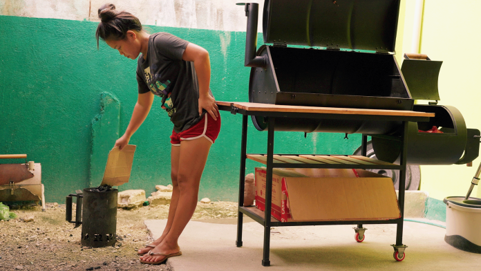 Filipina Wife TATTOOS The Wood On My Brand New Barbecue Grill!