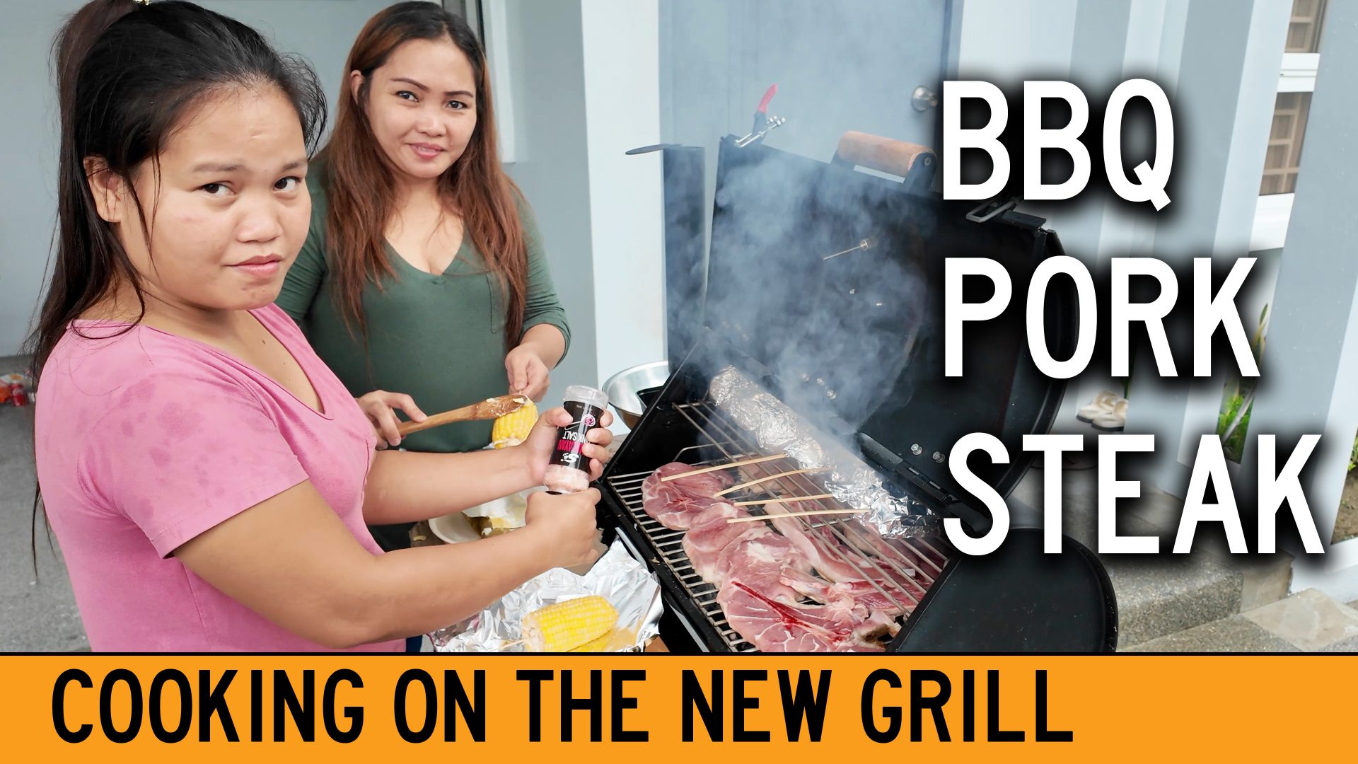 Barbecue Pork Steaks Cooking On New Grill