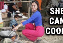 Cooking Pancit, Goat Kaldereta, Barbecue Pork, and Grilled Chicken in Philippines Village Cooking Pancit, Goat Kaldereta, Barbecue Pork, and Grilled Chicken in Philippines Village