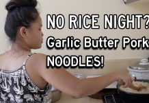 Filipina Wife #2 Cooks Supper in the Lodge 3.2 Quart Cast Iron Combo Cooker! Filipina Wife Cooks Garlic Butter Pork Noodles NO Rice Night
