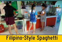 Filipinas Cook Pinoy-Style Spaghetti for the Birthday Party Filipinas Cook Filipino-Style Spaghetti for the Birthday Party