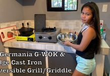 La Germania Semi-Commercial Gas Stove G-WOK and Lodge Cast Iron Reversible Grill/Griddle La Germania Semi-Commercial Gas Stove G-WOK and Lodge Cast Iron Reversible Grill Griddle