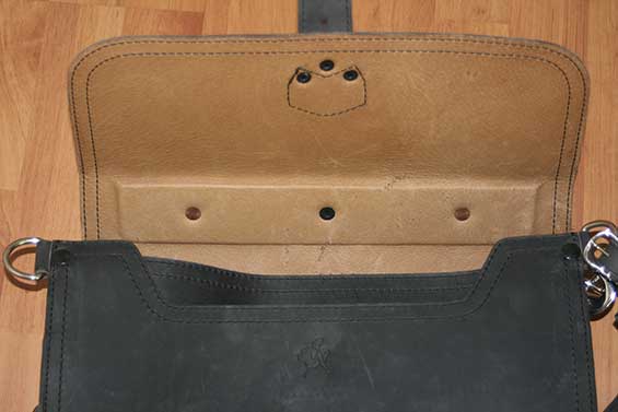 Saddleback Leather Carbon Black Thin Briefcase Inside View of Pigskin