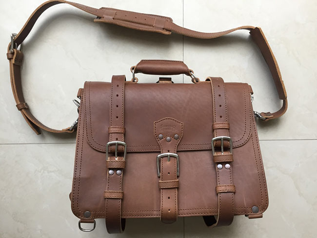 Saddleback Leather Classic Briefcase - Large - Tobacco - The Most Interesting Travel Bag - Front View of Bag with Flap Closed