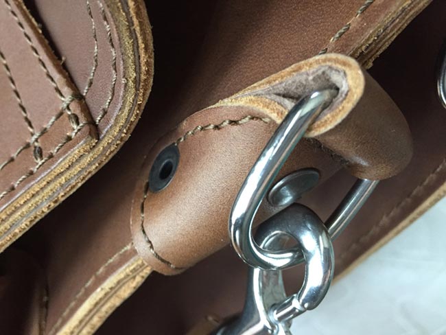 Saddleback Leather Classic Briefcase - Large - Tobacco - The Most Interesting Travel Bag - Closeup of Strap Attached with Rivet