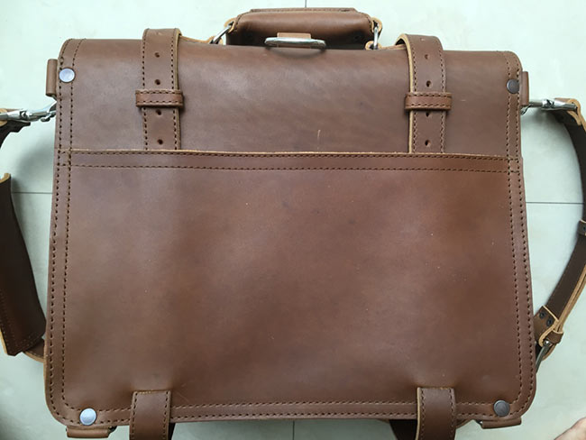 Saddleback Leather Classic Briefcase - Large - Tobacco - The Most Interesting Travel Bag - View of Back - Unboxing