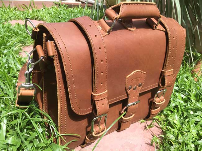 Saddleback Leather Classic Briefcase - Large - Tobacco - The Most Interesting Travel Bag - View in Sunlight