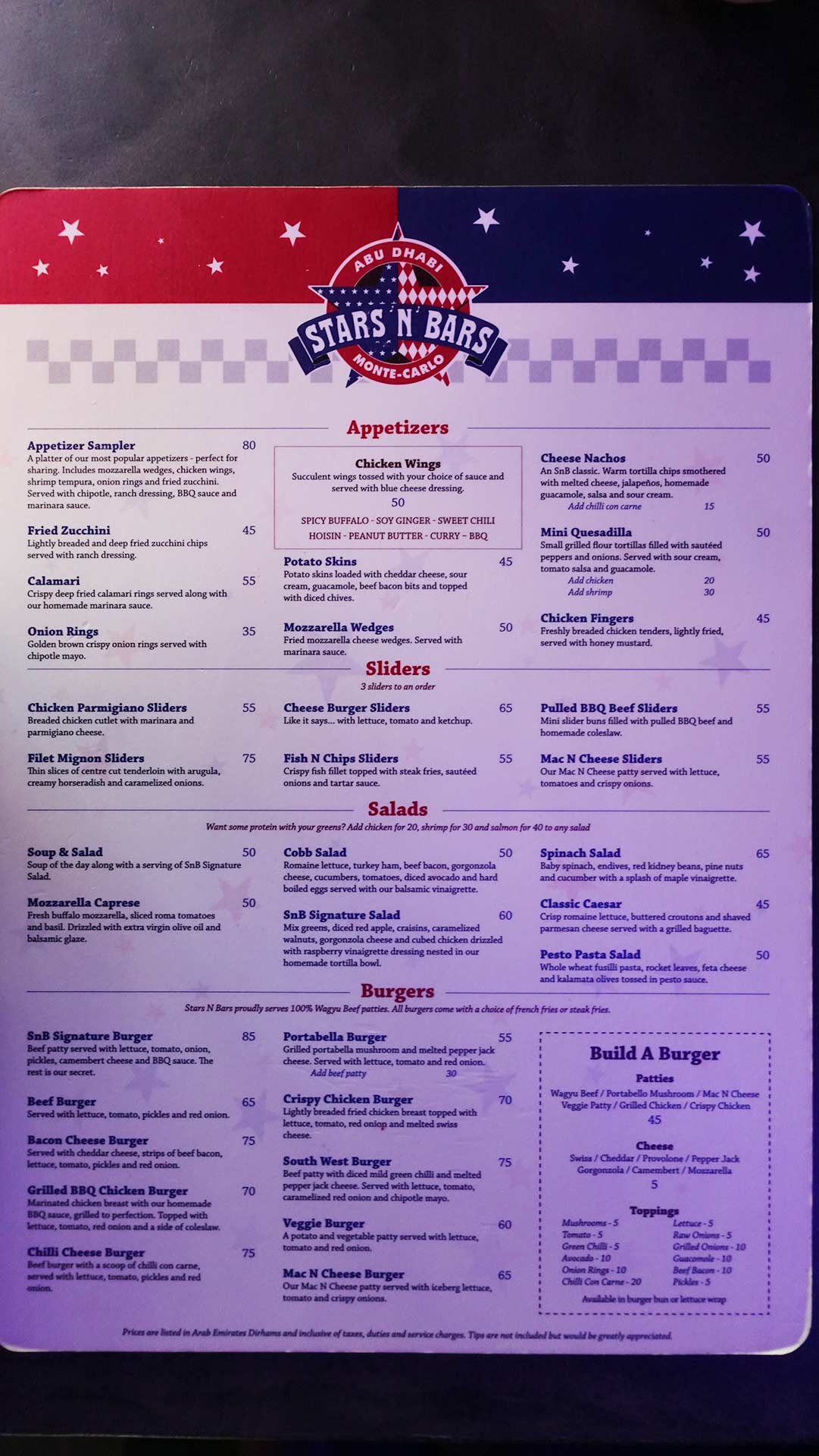 Stars N Bars - Abu Dhabi, UAE - Menu