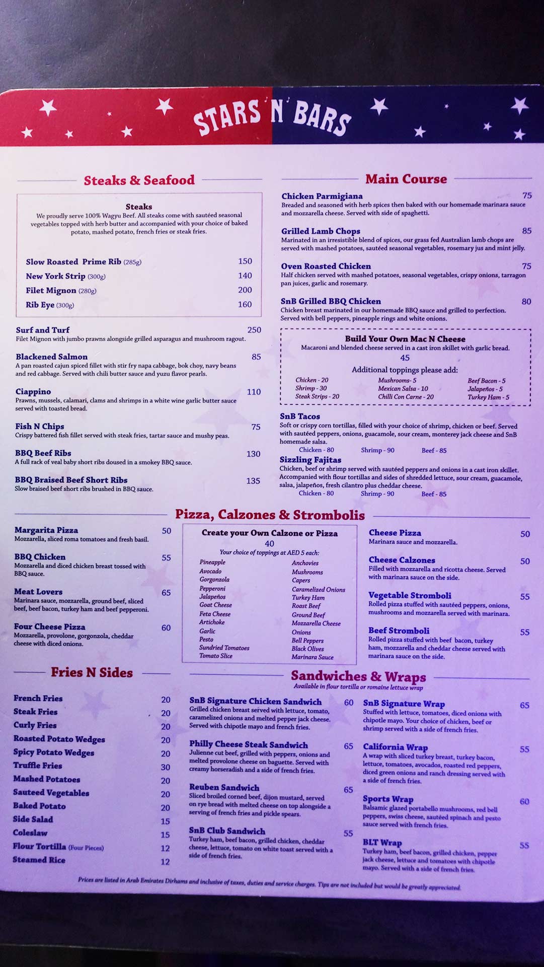 Stars N Bars - Abu Dhabi, UAE - Menu