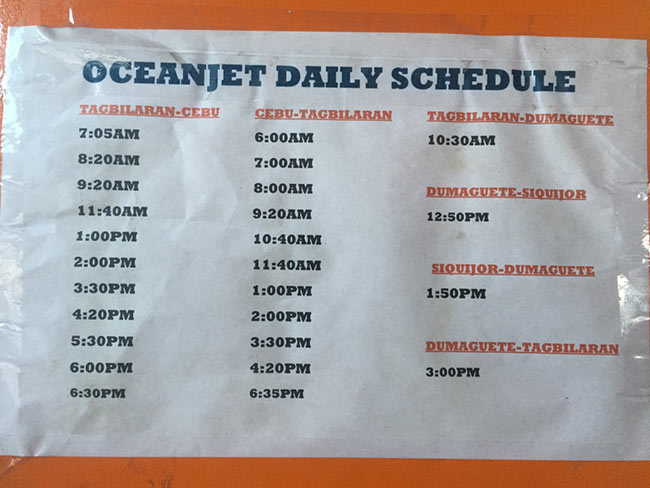 Tagbilaran to Cebu Oceanjet Ferry Schedule & Times - Philippines - Bohol - Dumaguete