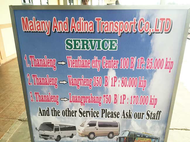 Thanaleng Train Station Van Service to Vientiane Laos Prices