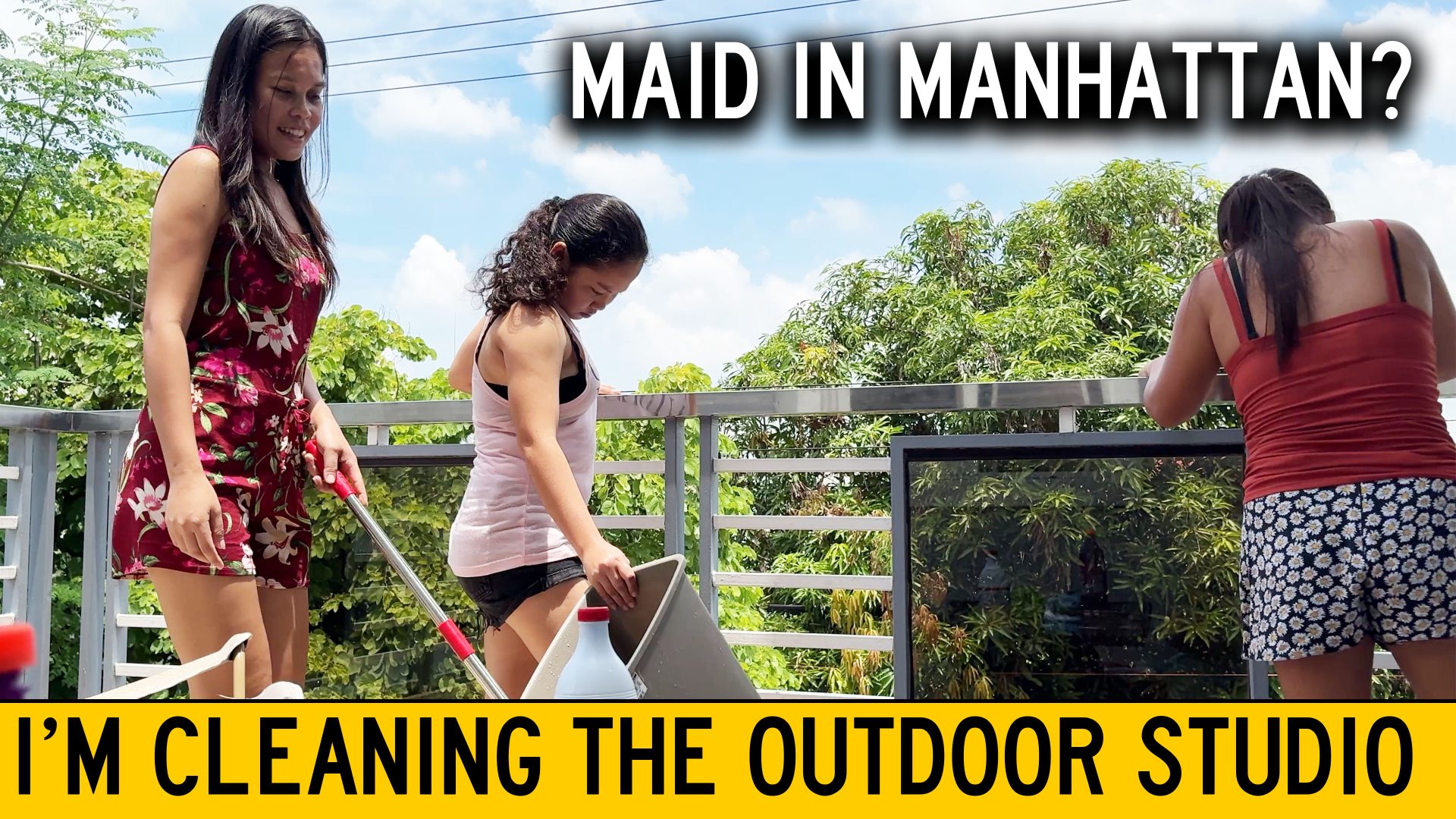 Wife's Sister and Filipina College Friends Clean My Outdoor Studio