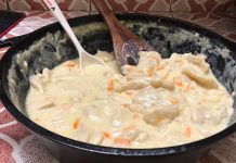Creamy Chicken Soup and Dumplings in the Lodge Cast Iron 3.2 Quart Combo Cooker