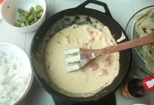 Homemade Tortillas, Chicken, and Cheese Sauce Cooked in the Lodge 3.2 Quart Cast Iron Combo Cooker